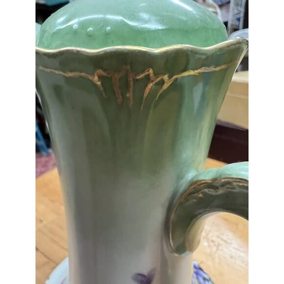 Antique Jean Pouyat Limoges Chocolate Pot Floral With Gold Gilt - Picture 12 of 15